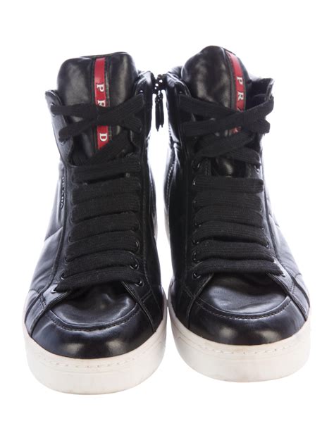 prada leather sneakers|Prada leather high top sneakers.